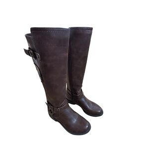 G by Guess Faux Leather Tall Riding Boots Zip Up, Buckles Sz 6.5